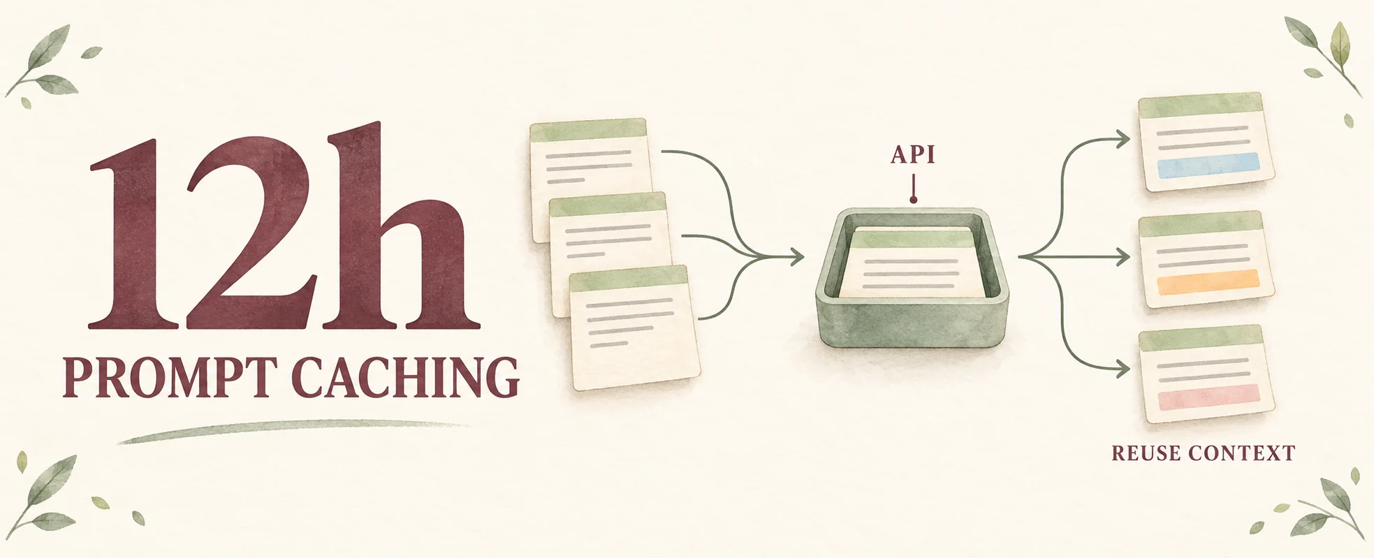 12-hour API prompt caching: stable prefix notes are reused across subsequent requests.